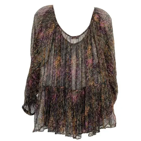 NWOT MES DEMOISELLES Top 40~M Chiffon Sheer Crinkle A-Line Tiered Multi”Katarina - Picture 2 of 6
